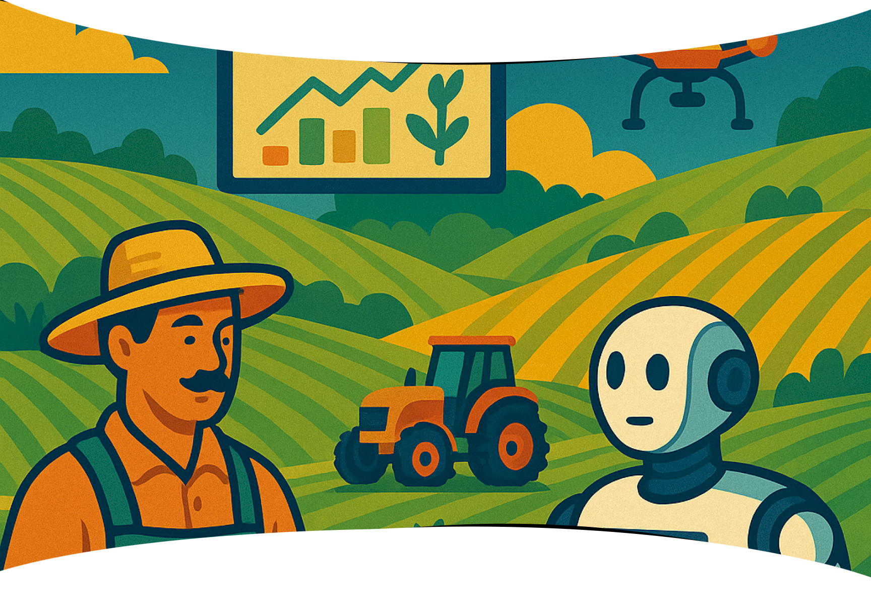 Farmer with AI robot